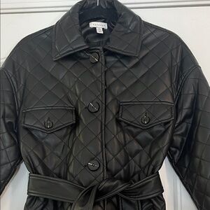 Topshop Black Quilted Faux Leather Coat